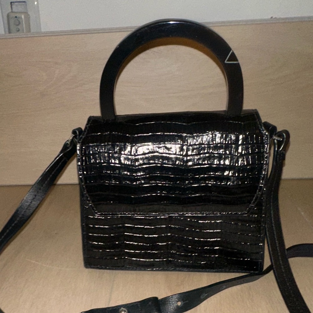 Schutz Black Crocodile-Embossed Handbag